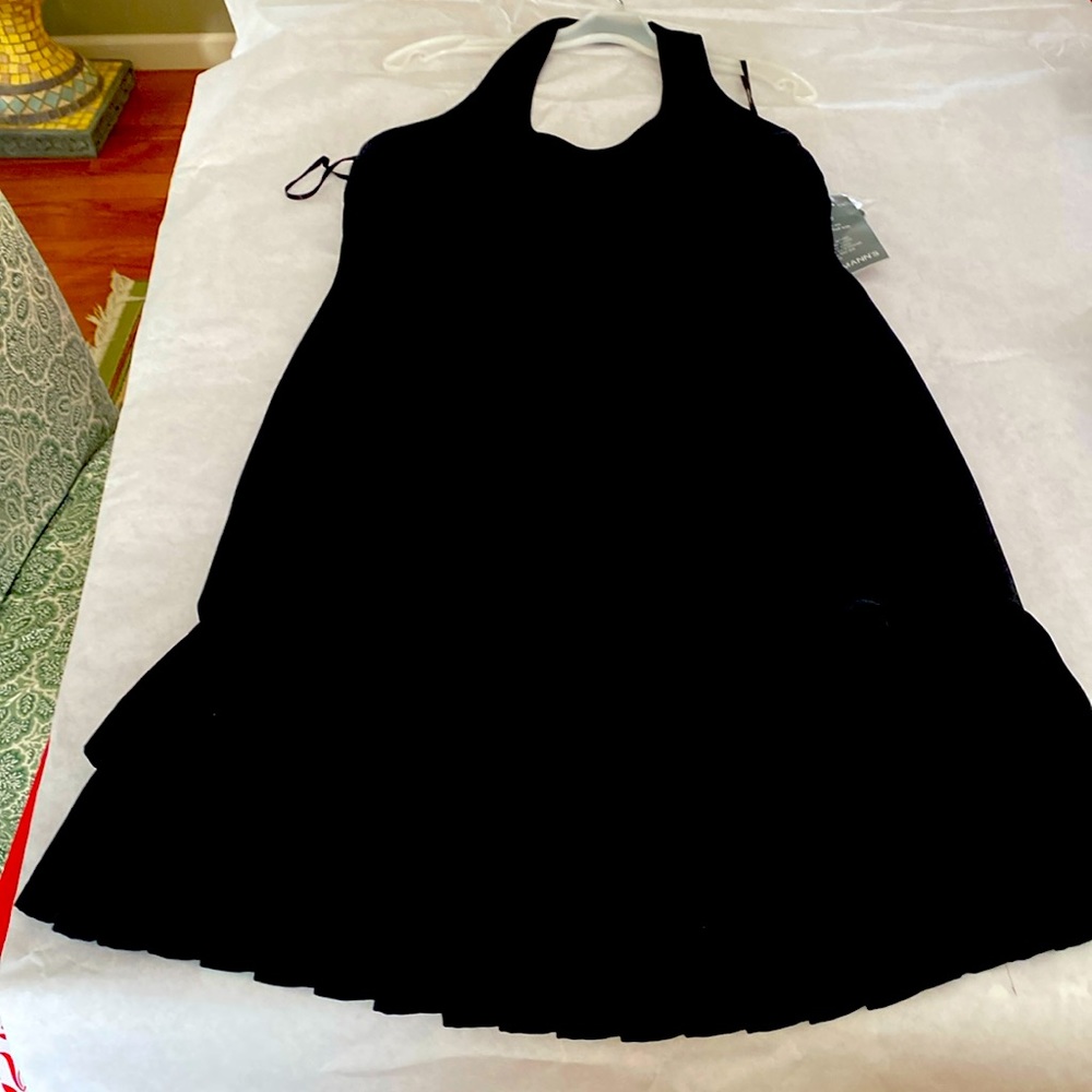 Black halter dress with pleated drop skirt and bow size 10